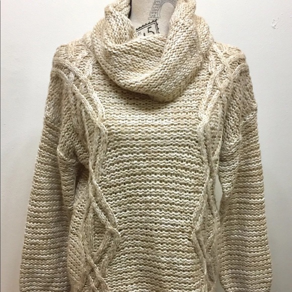 Bluenotes Women Cable Knit Sweater Chunky Beige Loose Fit Cowl Neck Small - Picture 3 of 11